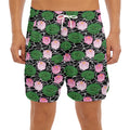 Lotus Flower And Leaf Pattern Print Men's Split Running Shorts