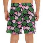 Lotus Flower And Leaf Pattern Print Men's Split Running Shorts