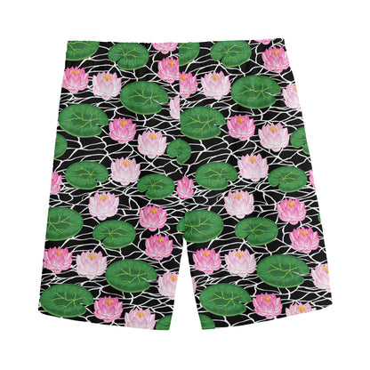 Lotus Flower And Leaf Pattern Print Men's Sports Shorts