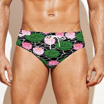 Lotus Flower And Leaf Pattern Print Men's Swim Briefs