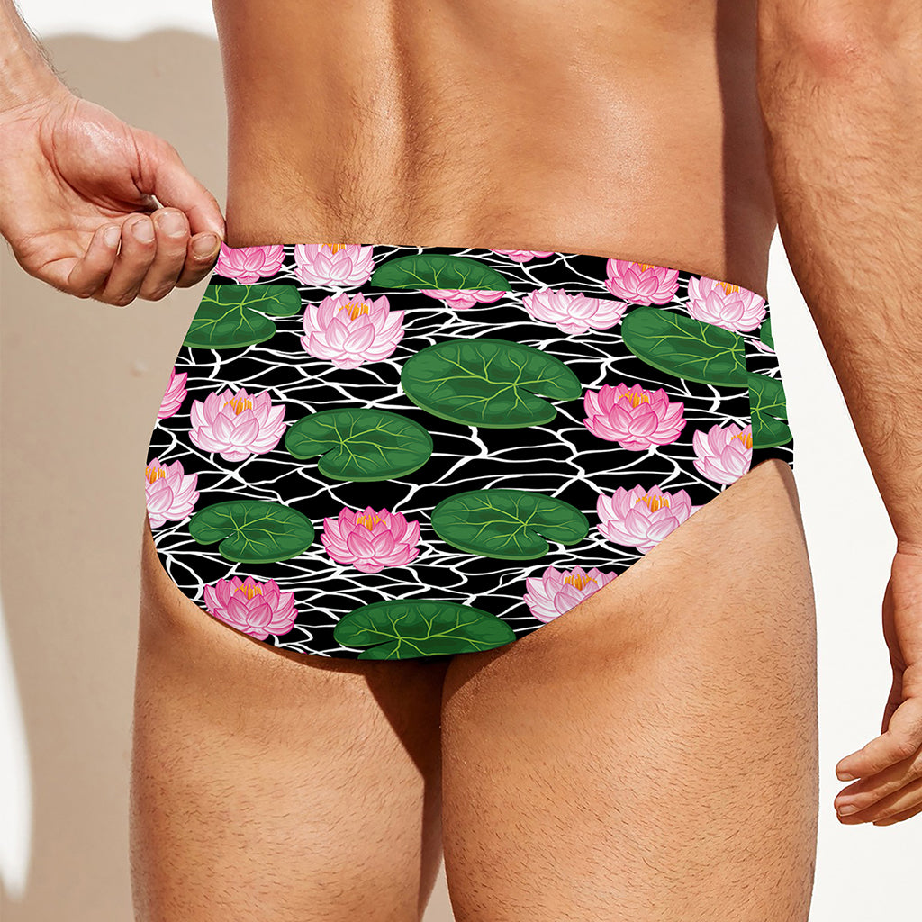 Lotus Flower And Leaf Pattern Print Men's Swim Briefs