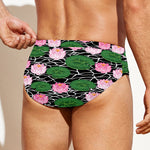 Lotus Flower And Leaf Pattern Print Men's Swim Briefs