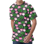 Lotus Flower And Leaf Pattern Print Men's Velvet T-Shirt