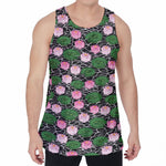 Lotus Flower And Leaf Pattern Print Men's Velvet Tank Top