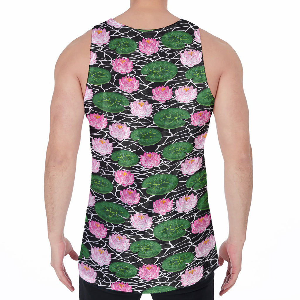 Lotus Flower And Leaf Pattern Print Men's Velvet Tank Top