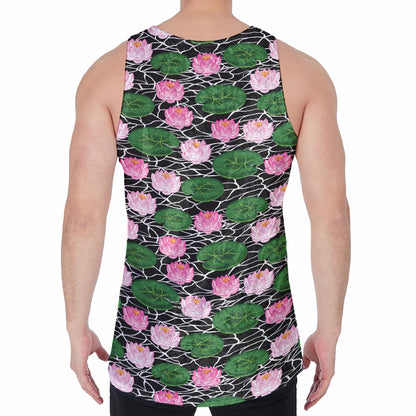 Lotus Flower And Leaf Pattern Print Men's Velvet Tank Top