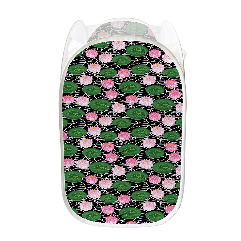 Lotus Flower And Leaf Pattern Print Mesh Laundry Hamper