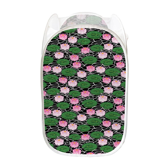 Lotus Flower And Leaf Pattern Print Mesh Laundry Hamper