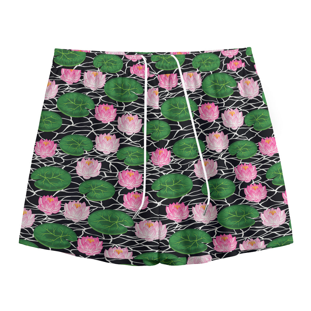 Lotus Flower And Leaf Pattern Print Mesh Shorts