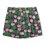 Lotus Flower And Leaf Pattern Print Mesh Shorts