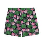 Lotus Flower And Leaf Pattern Print Mesh Shorts