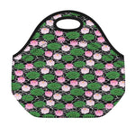 Lotus Flower And Leaf Pattern Print Neoprene Lunch Bag