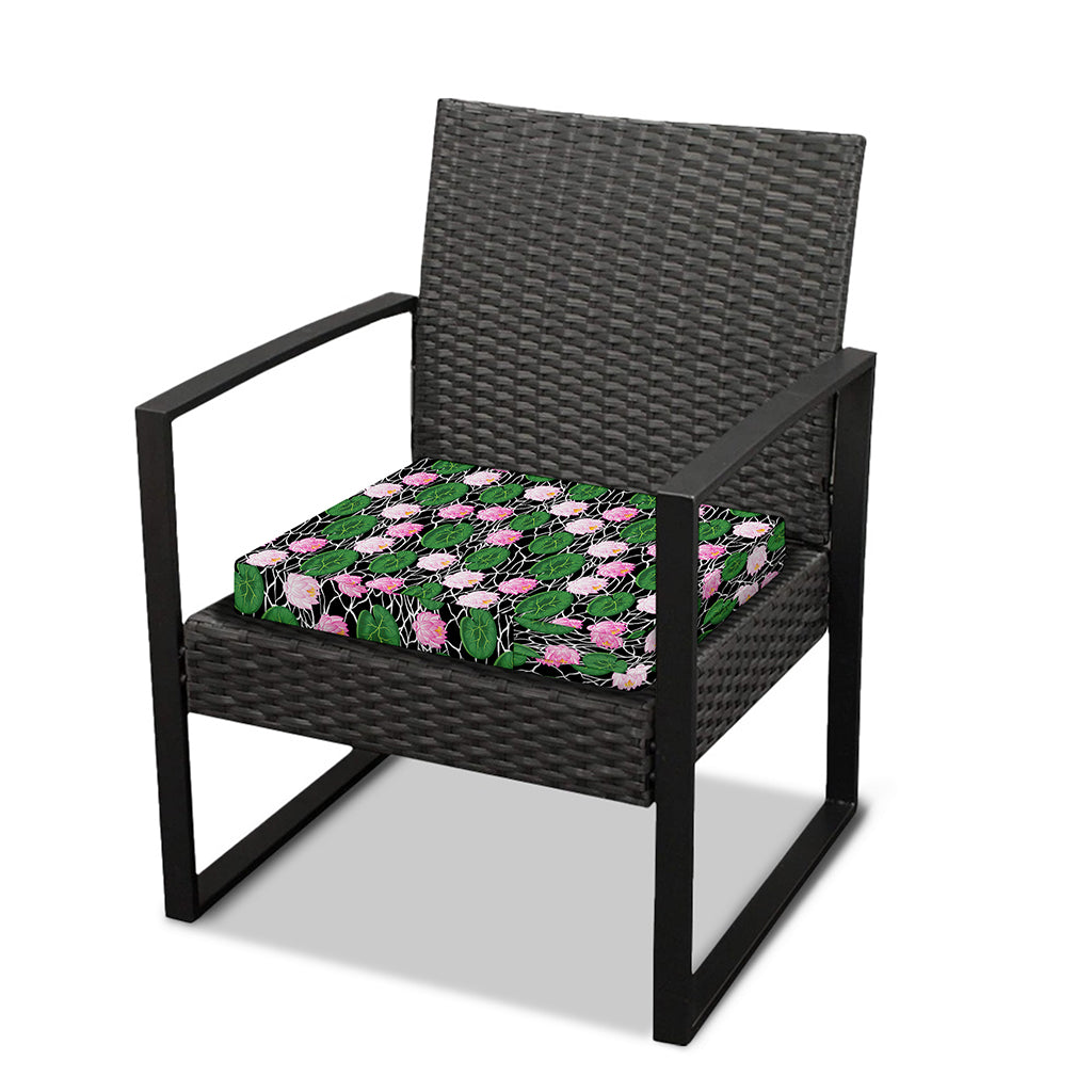 Lotus Flower And Leaf Pattern Print Outdoor Seat Cushion Cover
