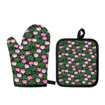 Lotus Flower And Leaf Pattern Print Oven Mitt And Pot Holder Set