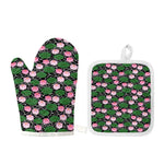 Lotus Flower And Leaf Pattern Print Oven Mitt And Pot Holder Set