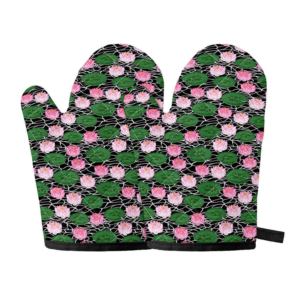 Lotus Flower And Leaf Pattern Print Oven Mitts