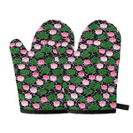 Lotus Flower And Leaf Pattern Print Oven Mitts
