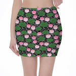 Lotus Flower And Leaf Pattern Print Pencil Mini Skirt