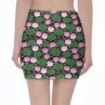 Lotus Flower And Leaf Pattern Print Pencil Mini Skirt