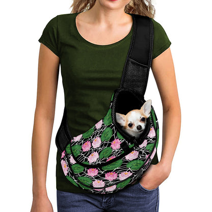 Lotus Flower And Leaf Pattern Print Pet Sling Carrier