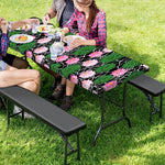 Lotus Flower And Leaf Pattern Print Picnic Table Cover