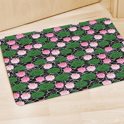 Lotus Flower And Leaf Pattern Print Polyester Doormat