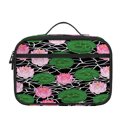 Lotus Flower And Leaf Pattern Print Portable Lunch Bag