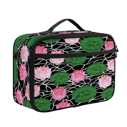 Lotus Flower And Leaf Pattern Print Portable Lunch Bag