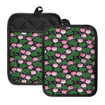 Lotus Flower And Leaf Pattern Print Pot Holders With Pocket