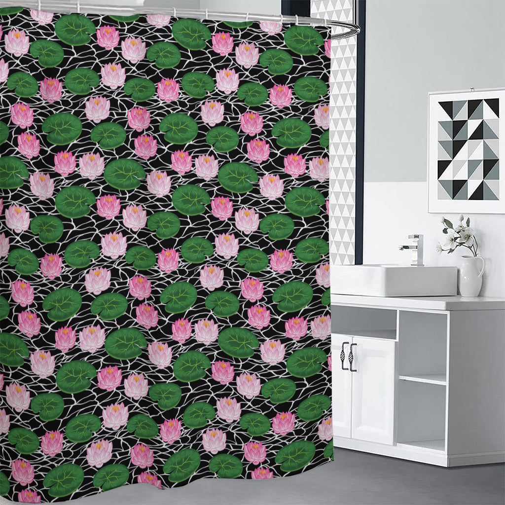 Lotus Flower And Leaf Pattern Print Premium Shower Curtain