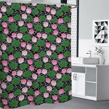 Lotus Flower And Leaf Pattern Print Premium Shower Curtain