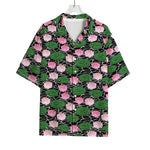 Lotus Flower And Leaf Pattern Print Rayon Hawaiian Shirt