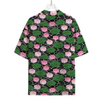 Lotus Flower And Leaf Pattern Print Rayon Hawaiian Shirt