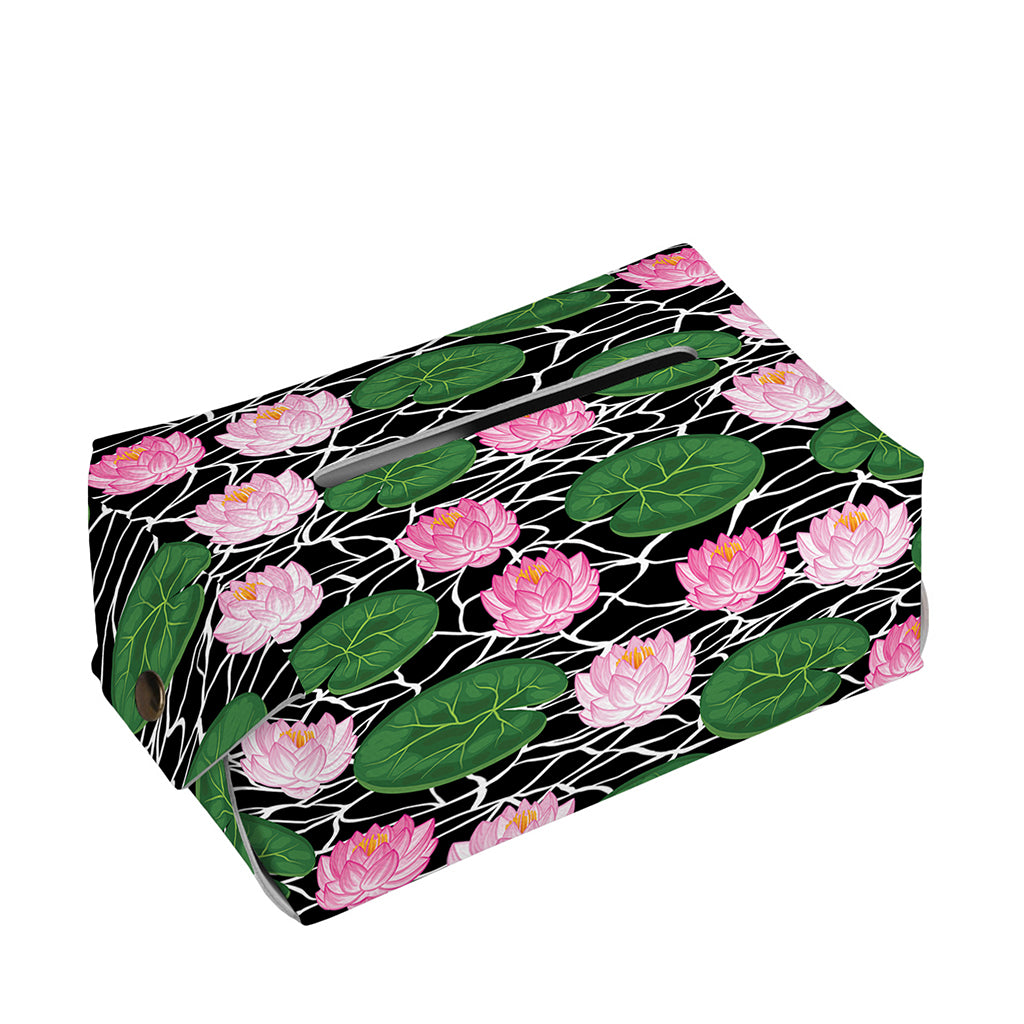 Lotus Flower And Leaf Pattern Print Rectangle Tissue Box Cover