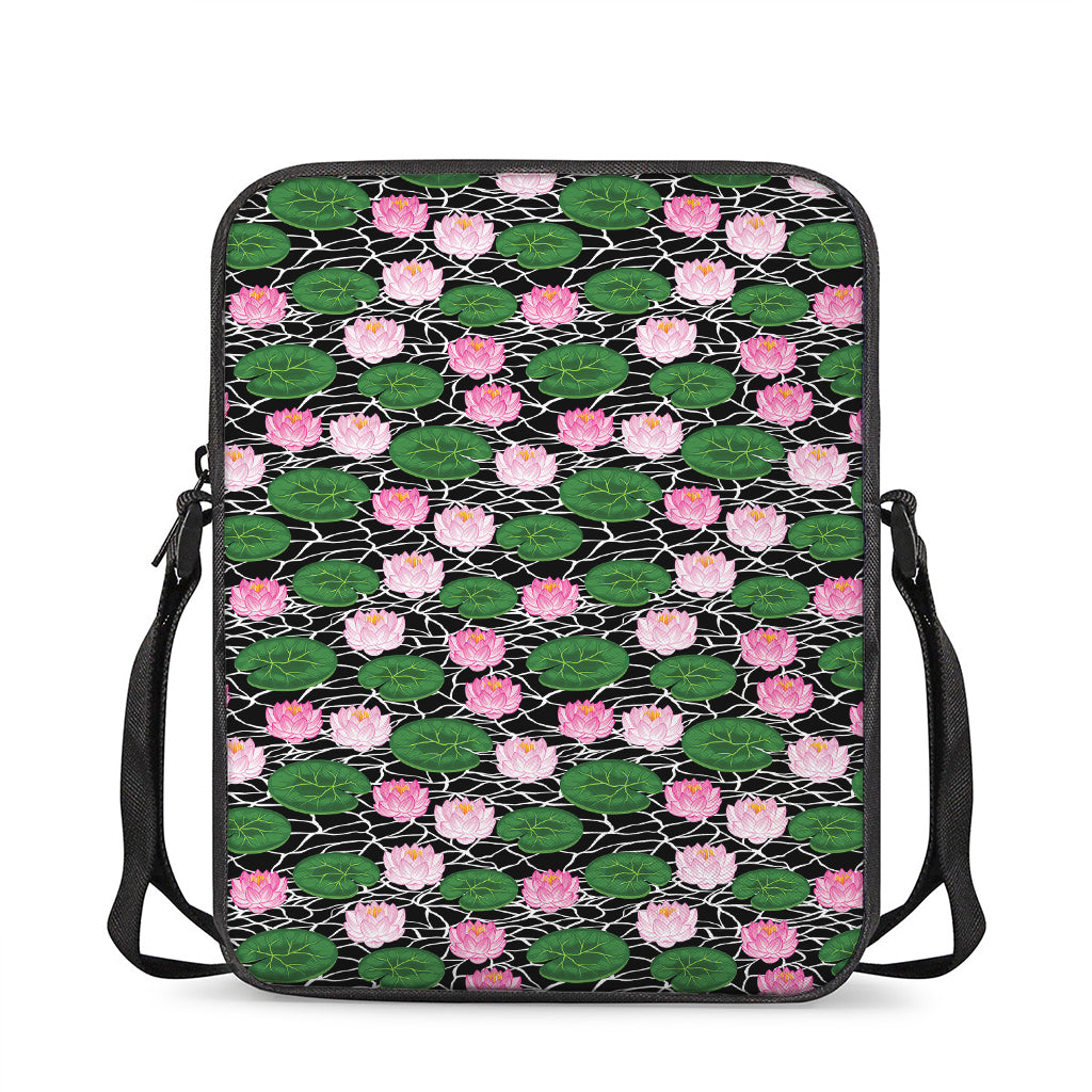 Lotus Flower And Leaf Pattern Print Rectangular Crossbody Bag