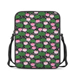 Lotus Flower And Leaf Pattern Print Rectangular Crossbody Bag