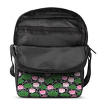 Lotus Flower And Leaf Pattern Print Rectangular Crossbody Bag