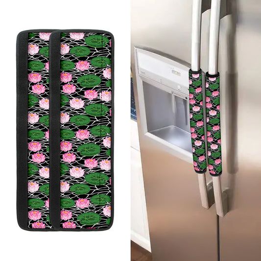 Lotus Flower And Leaf Pattern Print Refrigerator Handle Covers