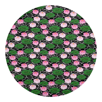 Lotus Flower And Leaf Pattern Print Round Blanket