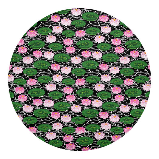 Lotus Flower And Leaf Pattern Print Round Blanket