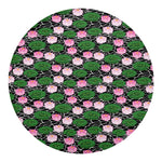 Lotus Flower And Leaf Pattern Print Round Blanket