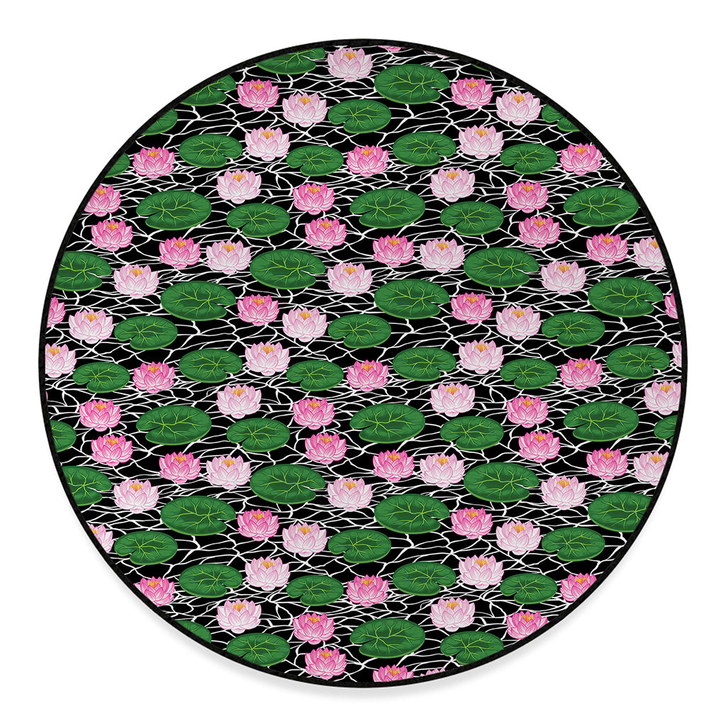 Lotus Flower And Leaf Pattern Print Round Floor Mat