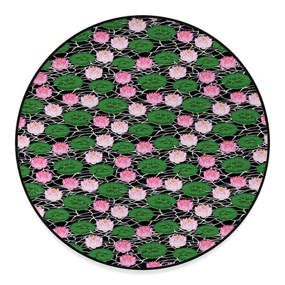 Lotus Flower And Leaf Pattern Print Round Floor Mat
