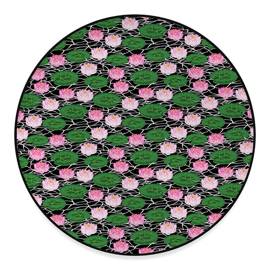 Lotus Flower And Leaf Pattern Print Round Floor Mat