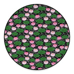 Lotus Flower And Leaf Pattern Print Round Floor Mat