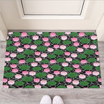 Lotus Flower And Leaf Pattern Print Rubber Doormat