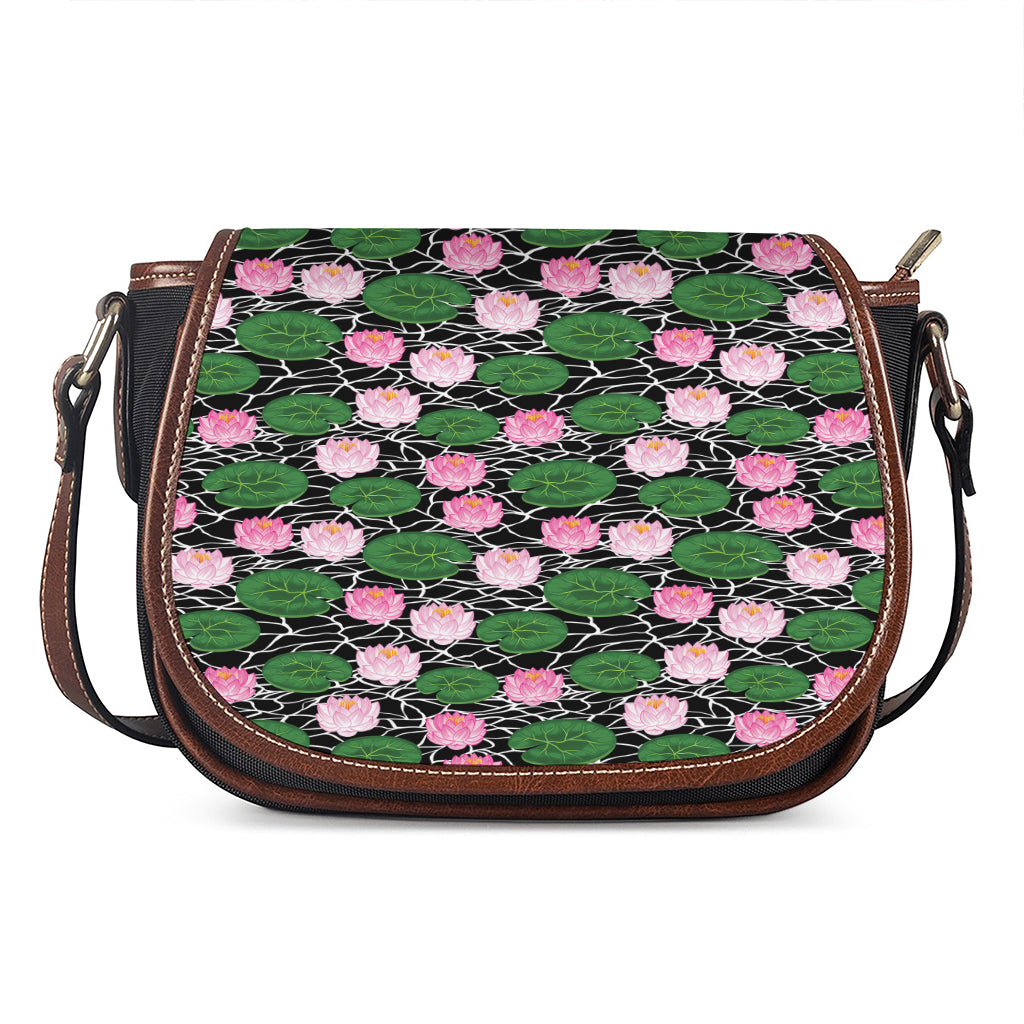 Lotus Flower And Leaf Pattern Print Saddle Bag
