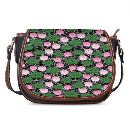Lotus Flower And Leaf Pattern Print Saddle Bag