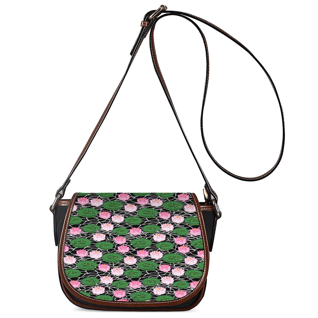 Lotus Flower And Leaf Pattern Print Saddle Bag
