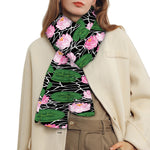 Lotus Flower And Leaf Pattern Print Scarf